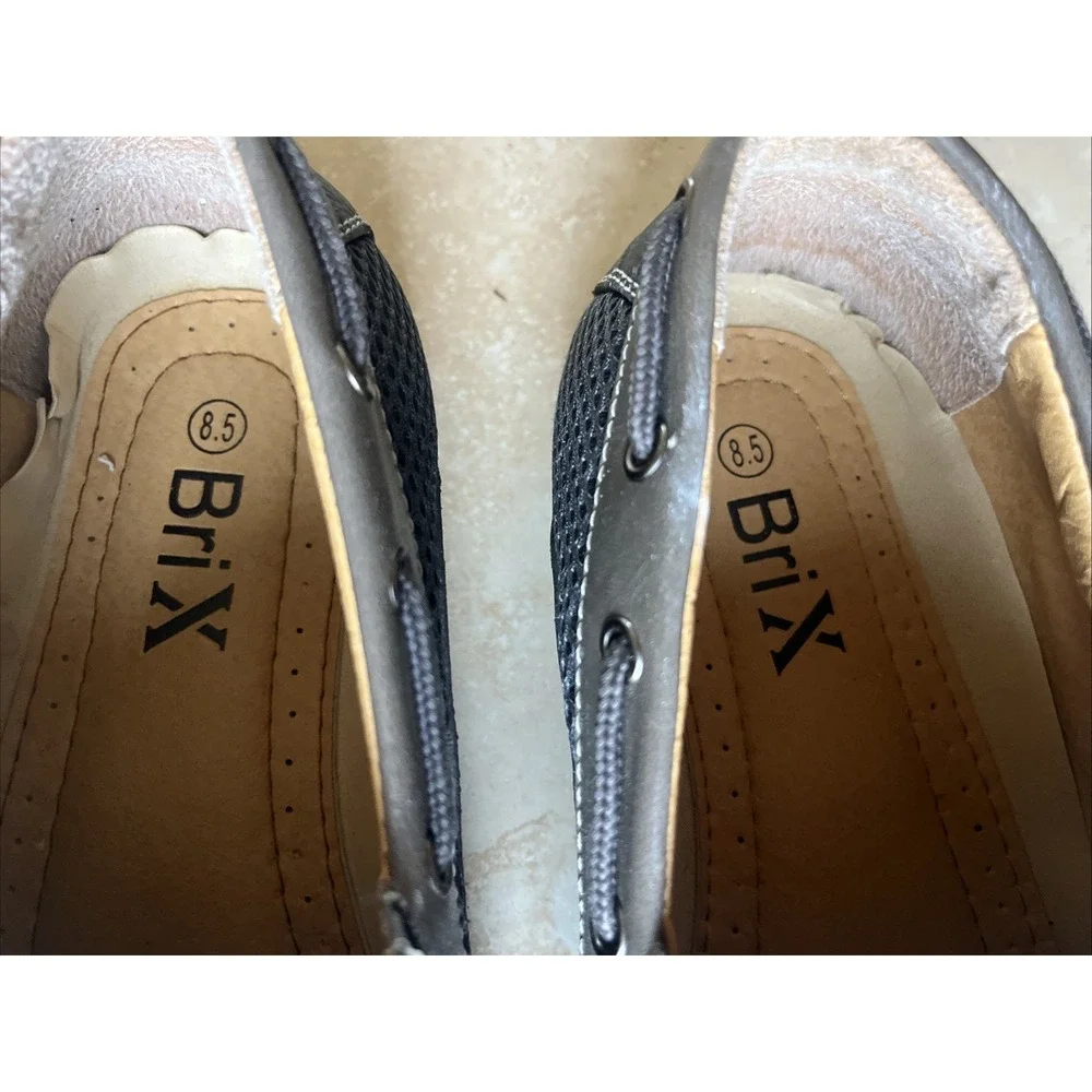 Brix Dacio Boat Shoes Slip On Loafers Men's 8.5 Gray Vegan Leather